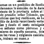 Recorte de prensa de El Lucense do 13 de outubro de 1887 sobre o licenciado de presidio Taboada percorrendo o partido de Arzúa